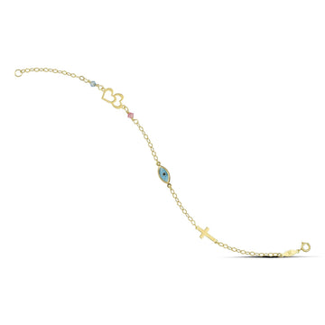 Παιδικό βραχιόλι χρυσό με ματάκι, σταυρό και καρδιά